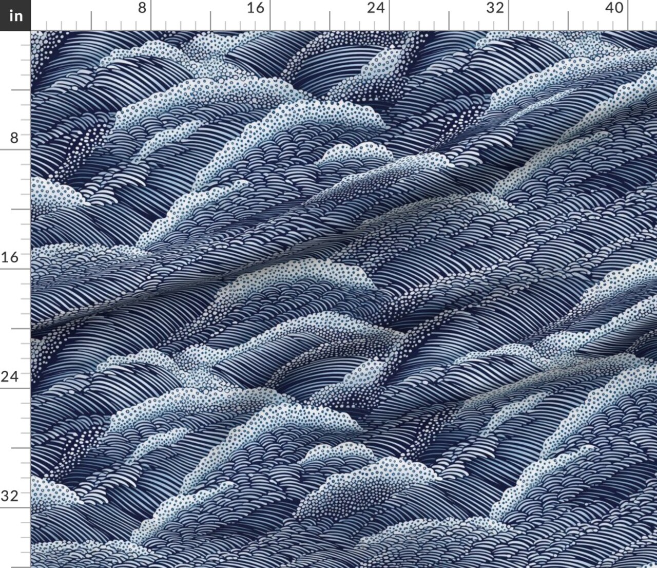 Indigo Waves Modern Japanese Abstract Art Deco Navy Blue Contemporary Serene Monochrome Peaceful Coastal Ocean Elegant Custom Printed Fabric by Spoonflower Various Fabrics by the Yard or Fat Quarter